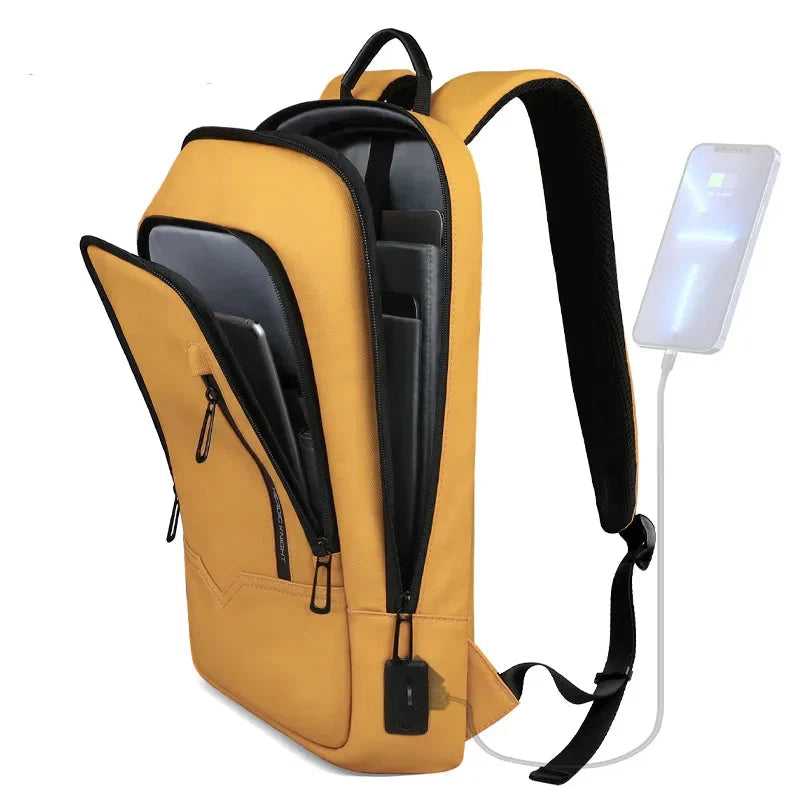 15.6-Inch Thin Laptop Backpack Yellow — slim design with USB charging port | Sleek Dynamics

