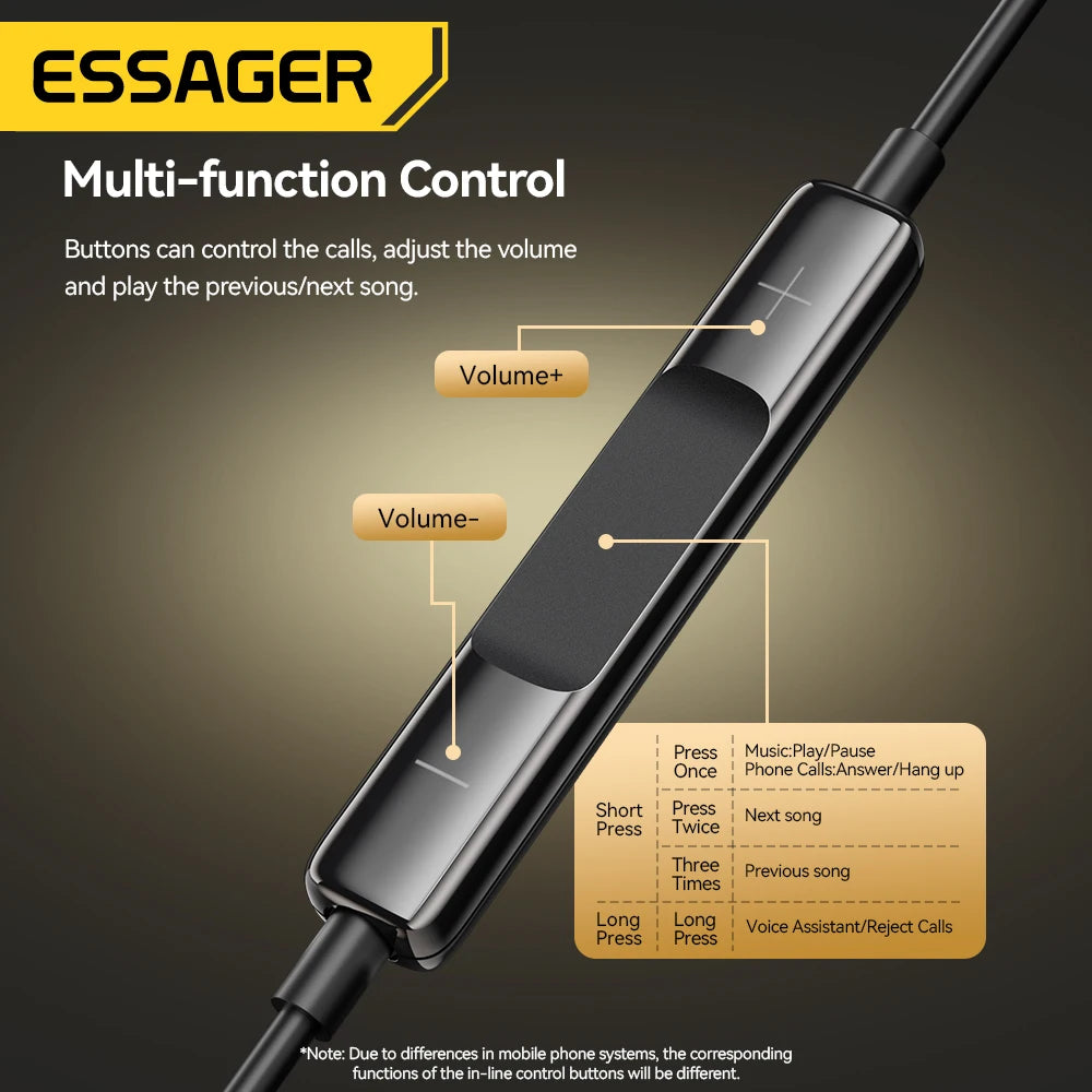 Essager Wired Earbuds 3.5mm — HiFi Stereo, Mic & In-Line Controls, 4 Colors