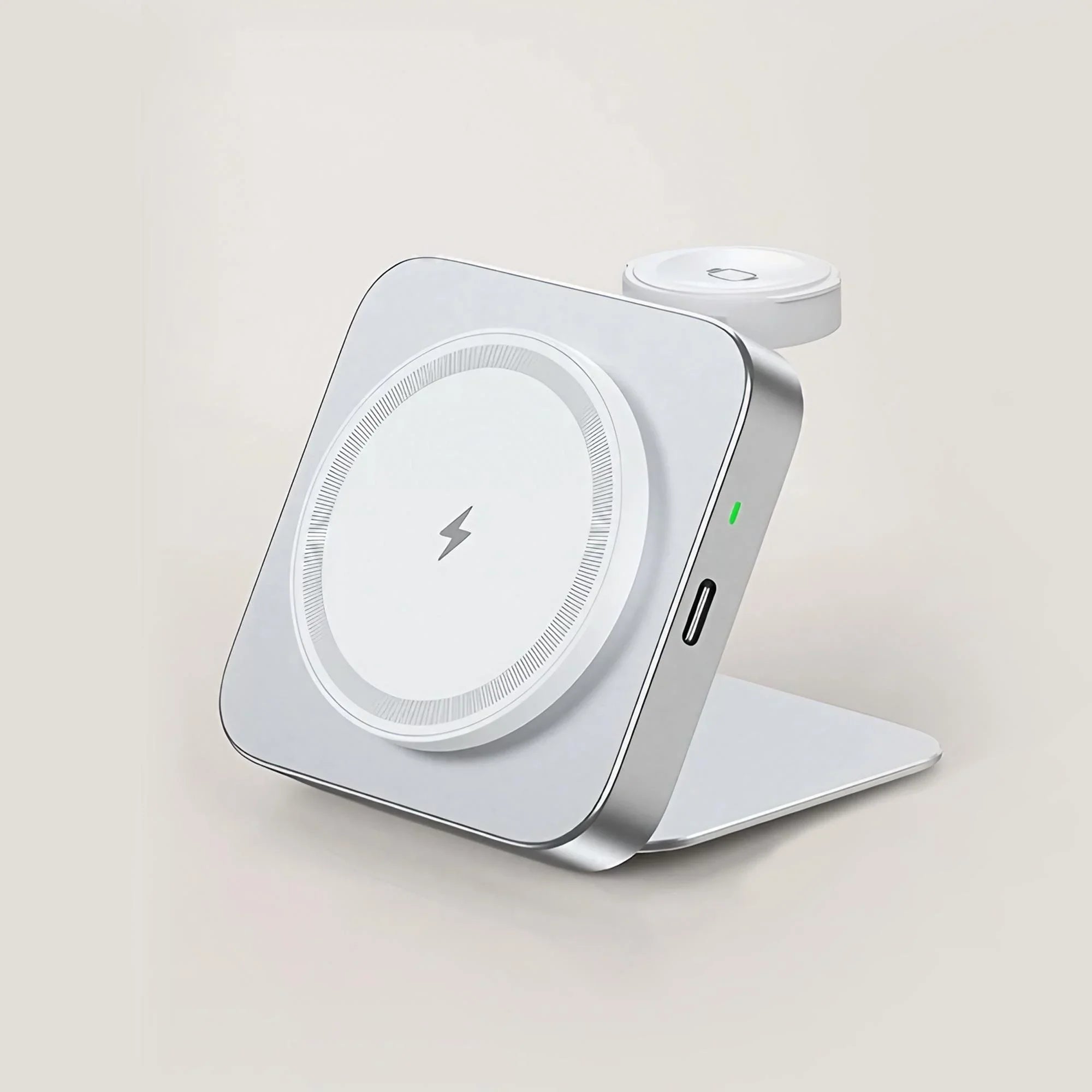 15W Magnetic 2-in-1 Foldable Wireless Charging Station — Aluminum, MagSafe Compatible