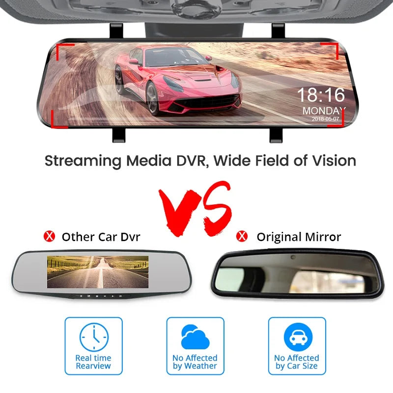 10" Smart Mirror Dash Cam — Dual 1080p, Night Vision & Backup Camera