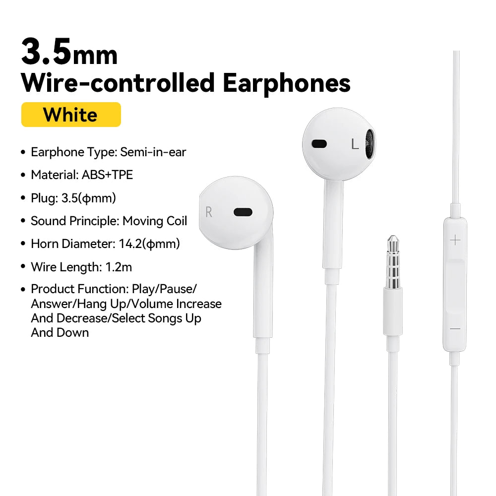 Essager Wired Earbuds 3.5mm — HiFi Stereo, Mic & In-Line Controls, 4 Colors