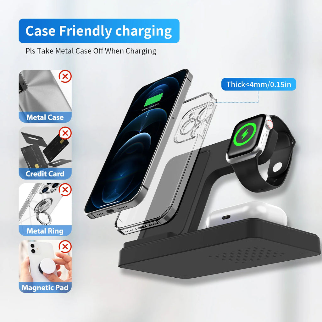 3-in-1 Foldable Wireless Charging Station — 18W, MagSafe, iPhone + Watch + AirPods