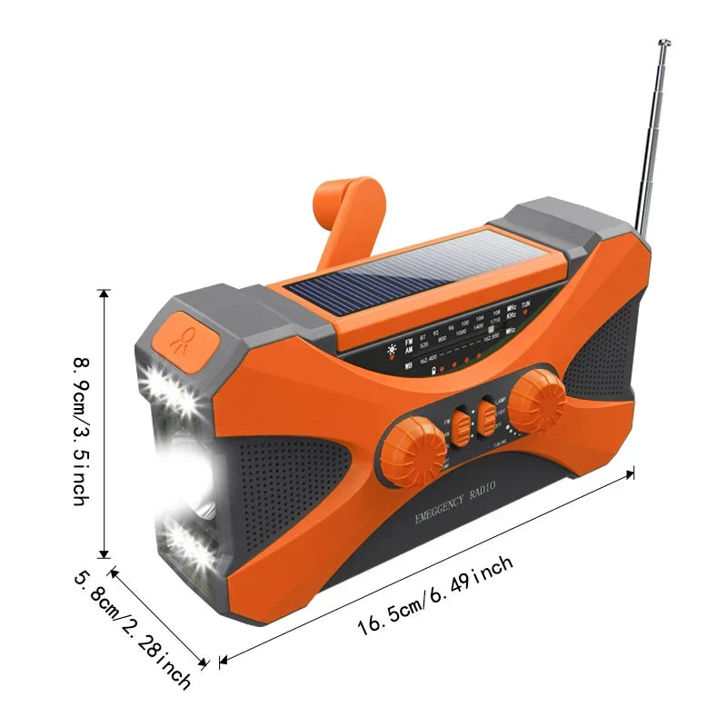 Emergency Hand Crank Solar Radio — 10000mAh, AM/FM/NOAA, Solar & Crank Powered