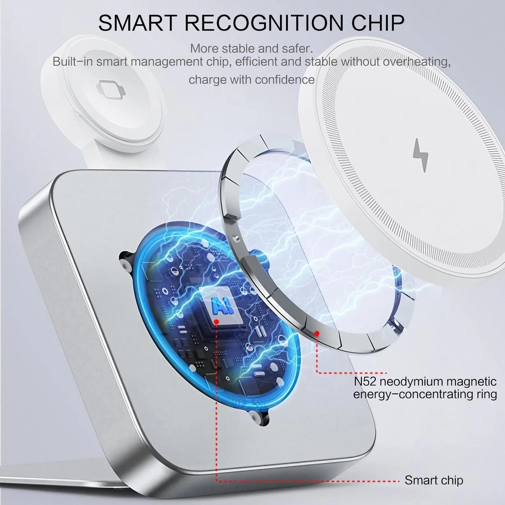 15W Magnetic 2-in-1 Foldable Wireless Charging Station — Aluminum, MagSafe Compatible