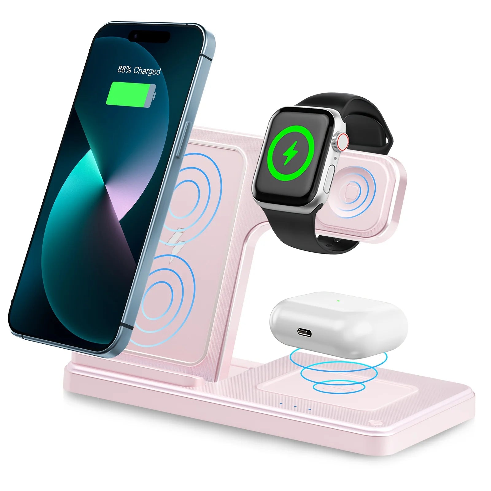 3-in-1 Foldable Wireless Charging Station — 18W, MagSafe, iPhone + Watch + AirPods