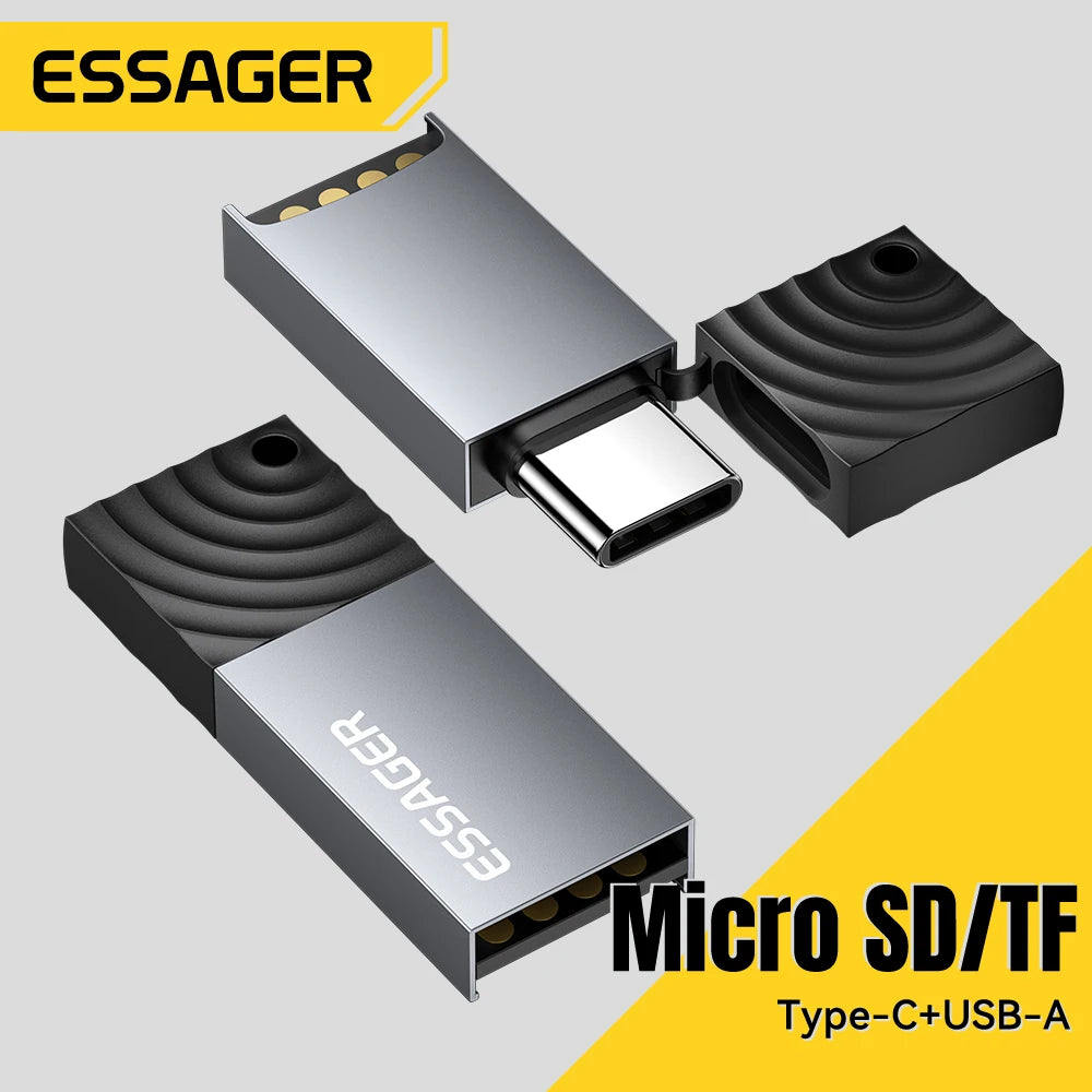 Essager 2-in-1 USB Card Reader — SD & MicroSD, Plug & Play, Up to 2TB