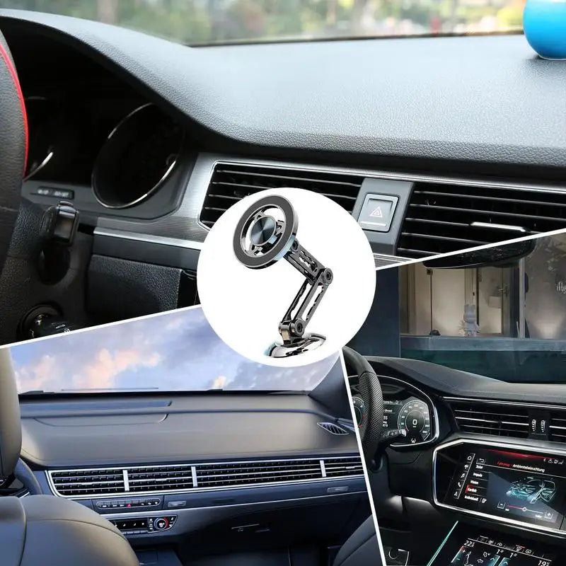 Magnetic Car Phone Mount — Zinc Alloy, 360° Foldable, MagSafe & Universal