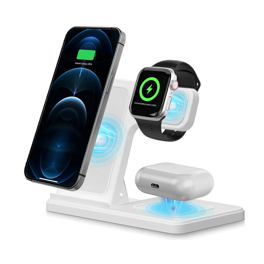 3-in-1 Foldable Wireless Charging Station — 18W, MagSafe, iPhone + Watch + AirPods