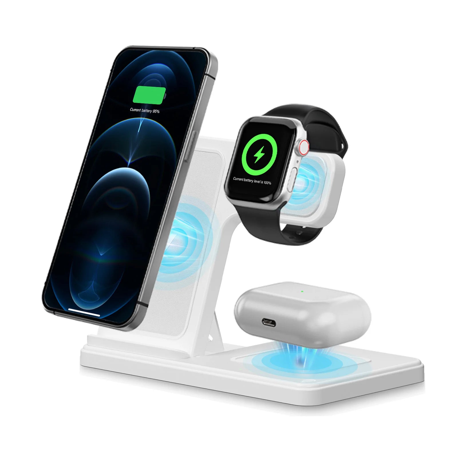 3-in-1 Foldable Wireless Charging Station — 18W, MagSafe, iPhone + Watch + AirPods