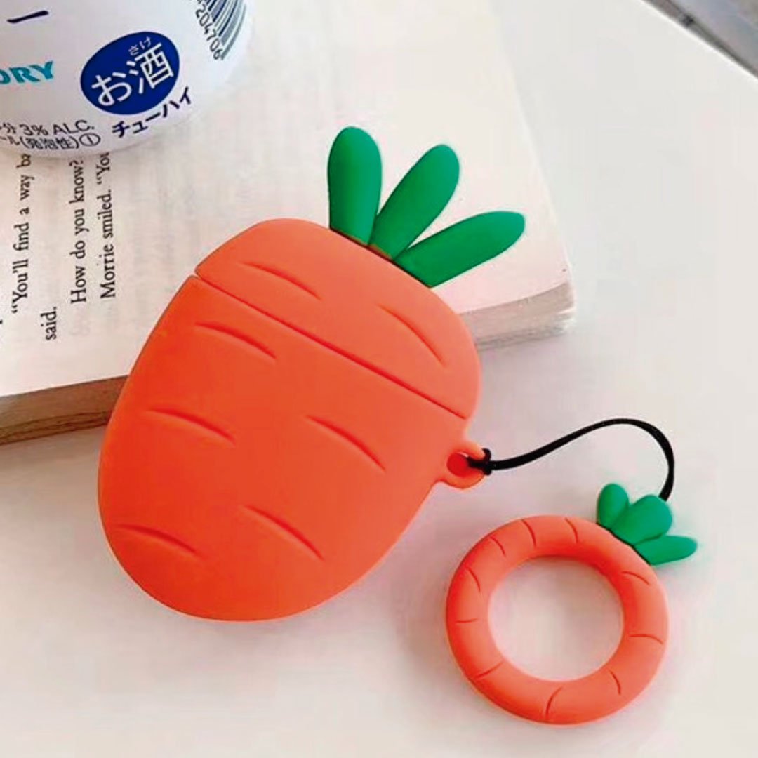 Funky Carrot AirPods Pro Case — Silicone, Carabiner Clip, Cute Design