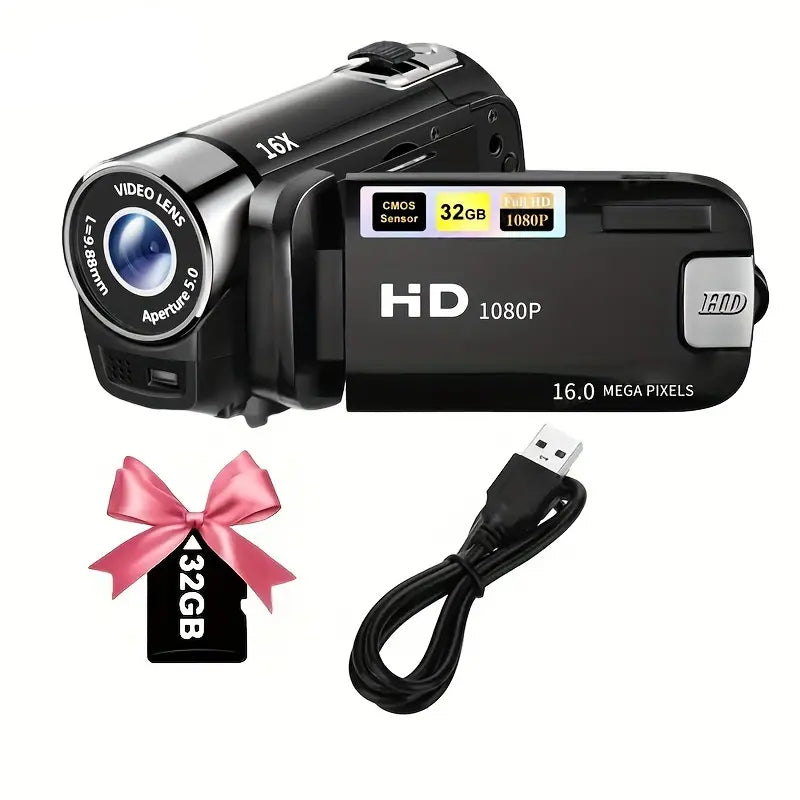 270° rotating flip screen camera 1080P HD black with 16x zoom for vlogging — Sleek Dynamics