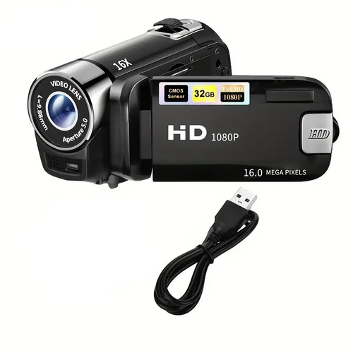 270° rotating flip screen camera 1080P HD black with 16x zoom for vlogging — Sleek Dynamics