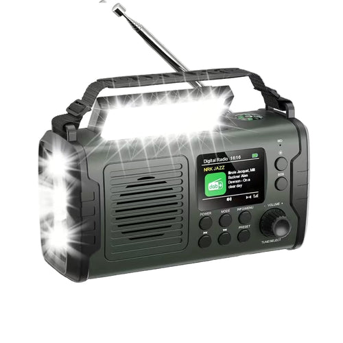 Imagem 1: 10000mAh Emergency Radio DAB+/FM with LED Flashlight & Power Bank – Army Green | Sleek Dynamics
