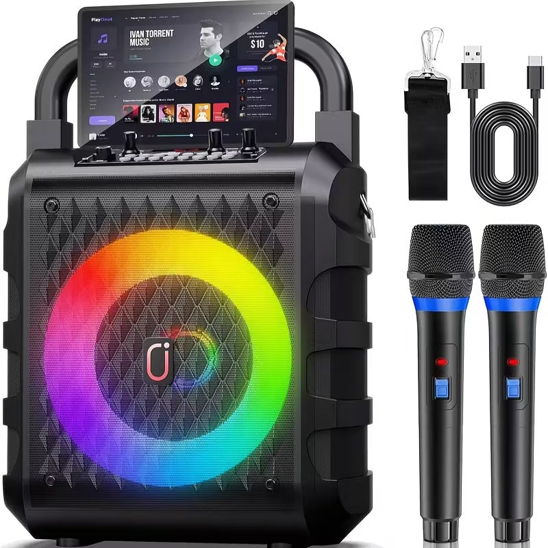 20W Portable Karaoke Speaker with Dual Wireless Microphones — Black | Sleek Dynamics
