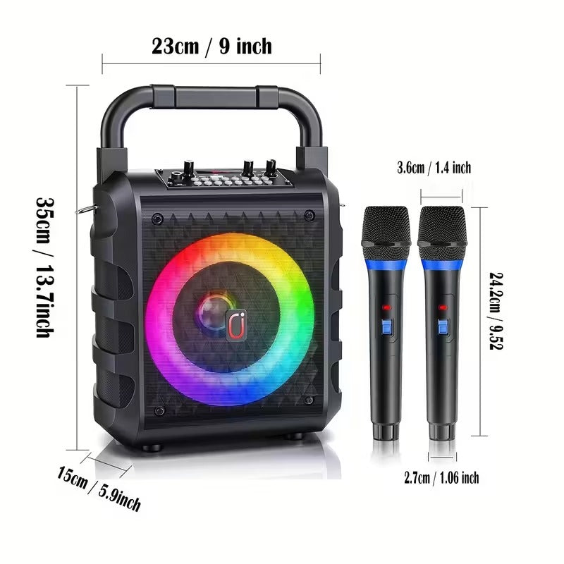 20W Portable Karaoke Speaker with Dual Wireless Microphones — Black | Sleek Dynamics
