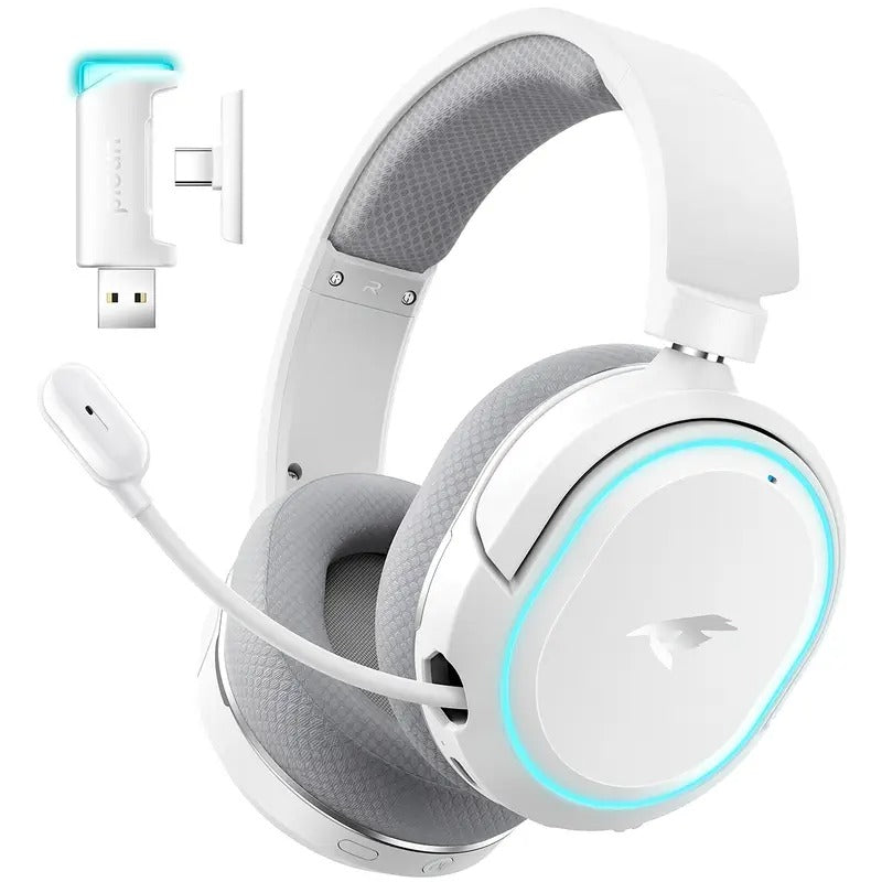 G2 Wireless Gaming Headset — 7.1 Surround Sound Noise-Canceling LED, White Gray | Sleek Dynamics
