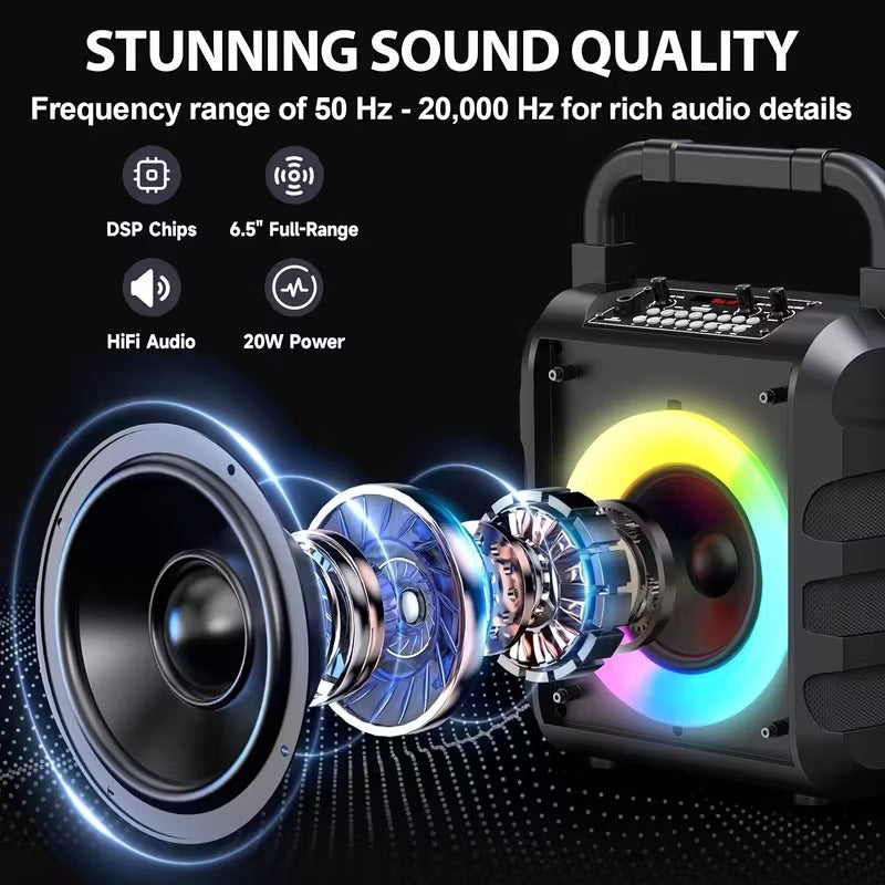 20W Portable Karaoke Speaker with Dual Wireless Microphones
