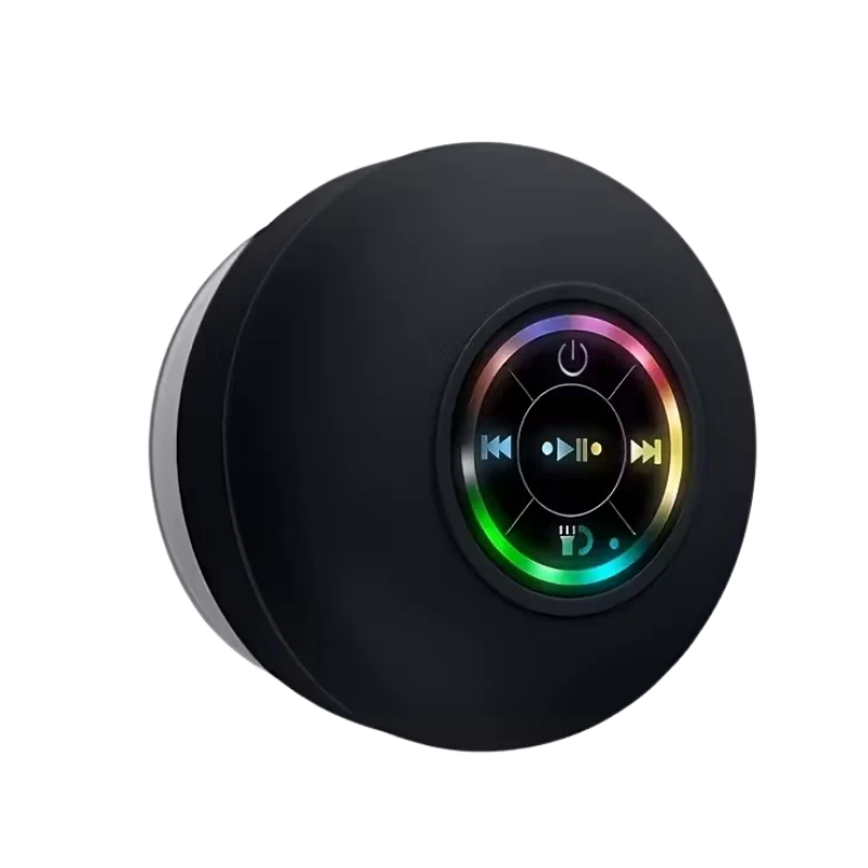 Portable Wireless Bluetooth Speaker with Suction Cup — Compact Black | Sleek Dynamics

